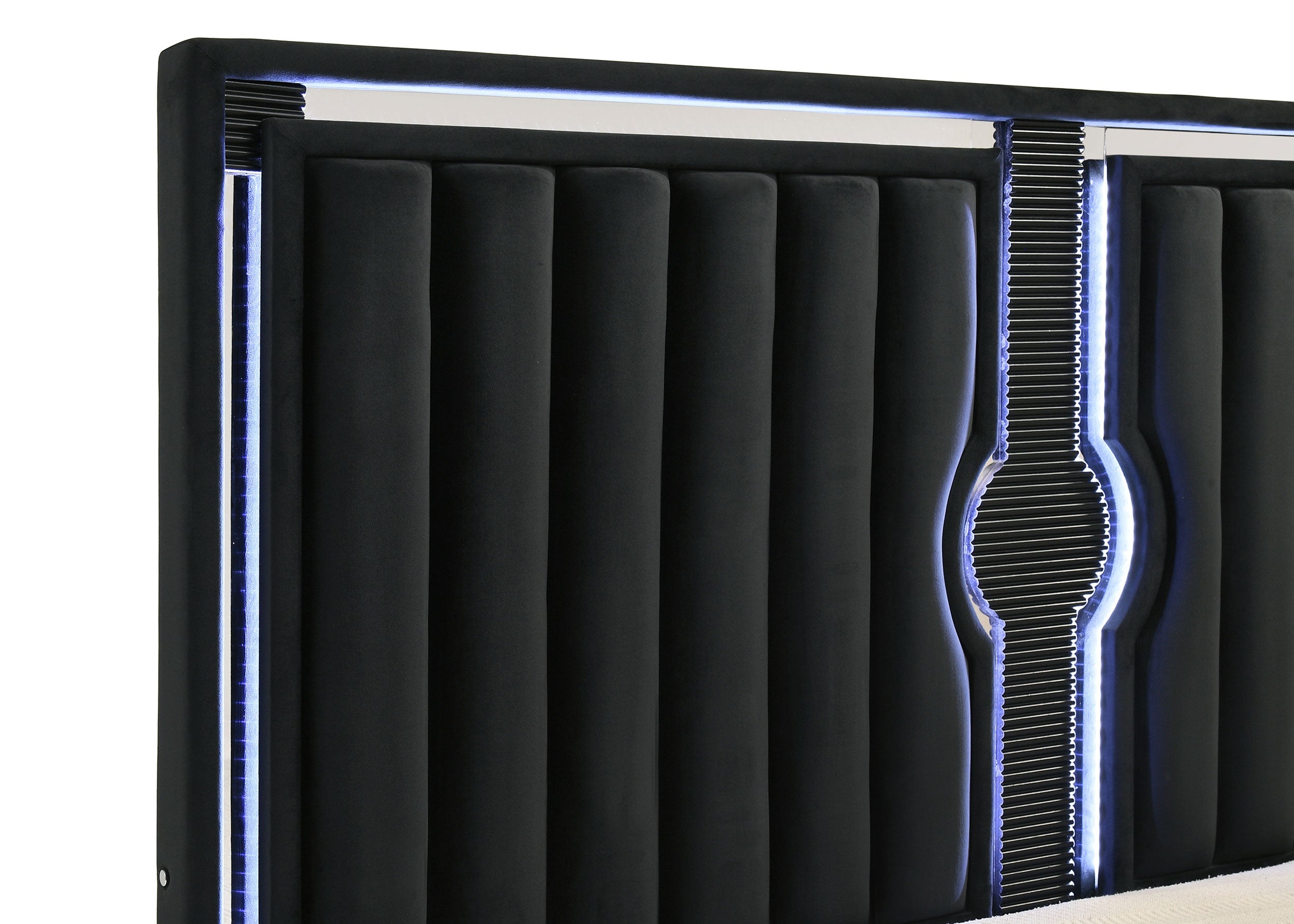 Ravenne Velvet Upholstered Queen LED Panel Bed Black