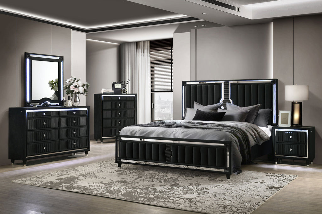 Ravenne Velvet Upholstered LED Dresser Mirror Black