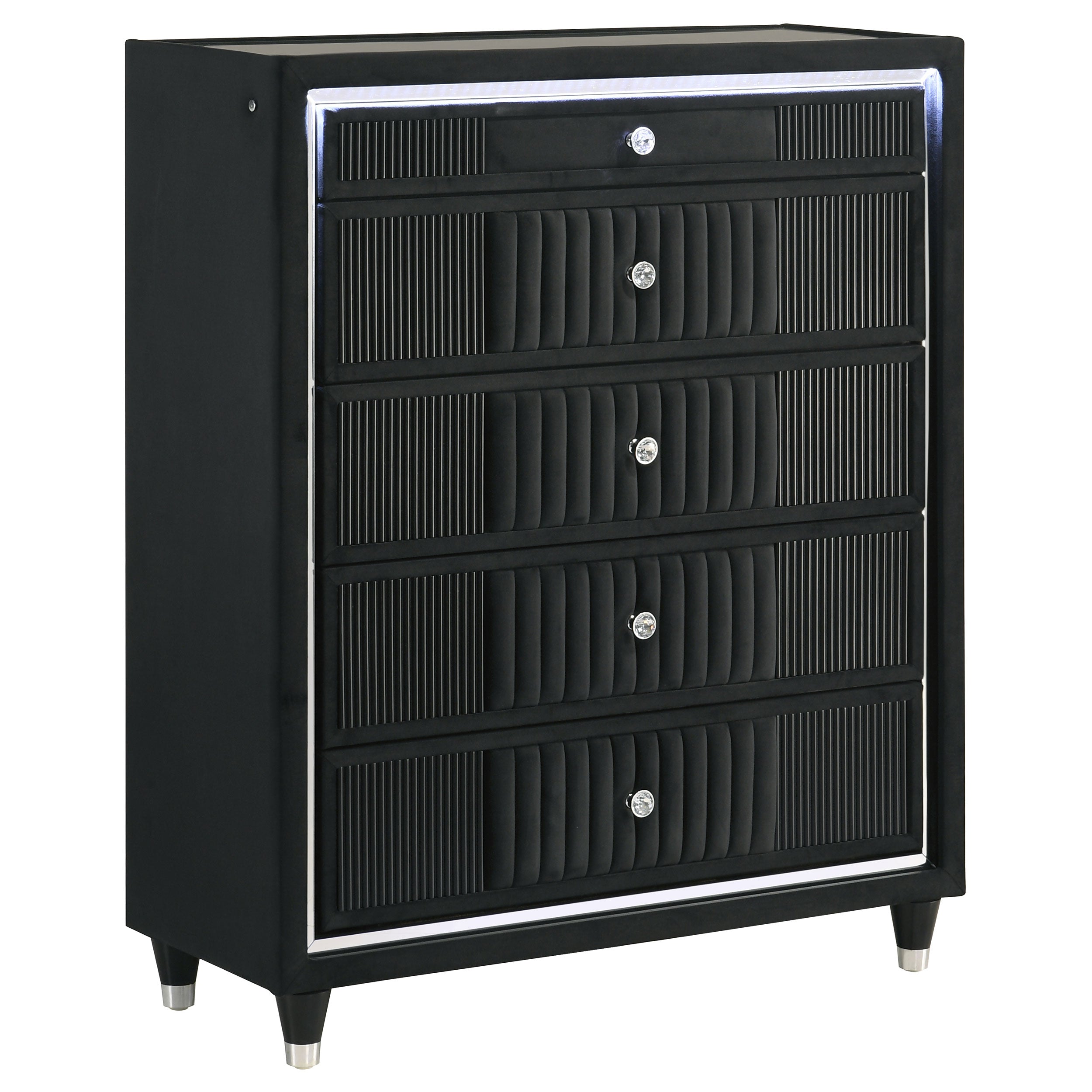 Ravenne 5-drawer Velvet Upholstered LED Chest of Drawers Black
