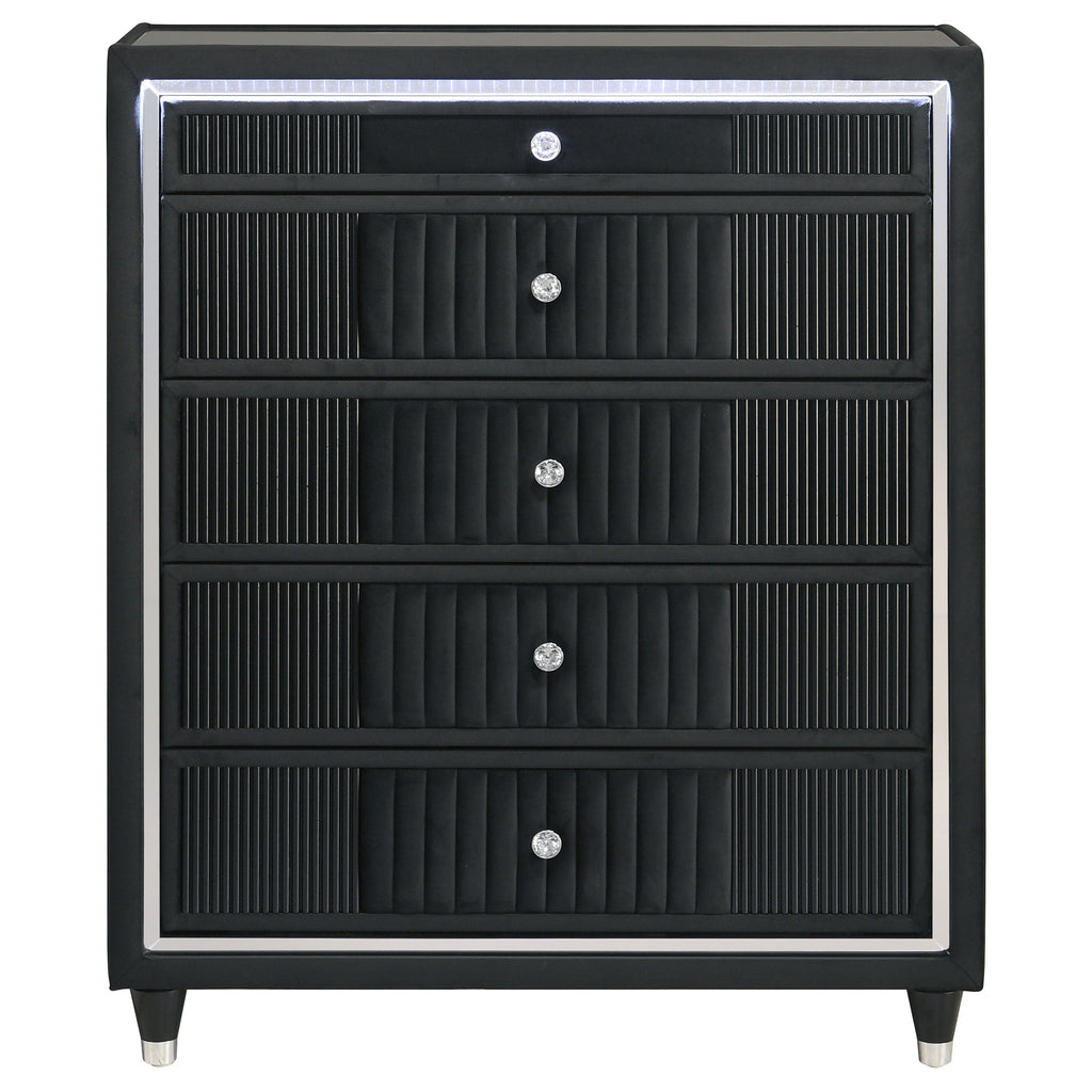 Ravenne 5-drawer Velvet Upholstered LED Chest of Drawers Black
