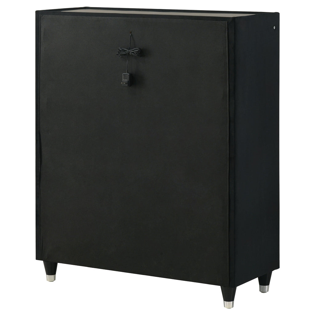 Ravenne 5-drawer Velvet Upholstered LED Chest of Drawers Black