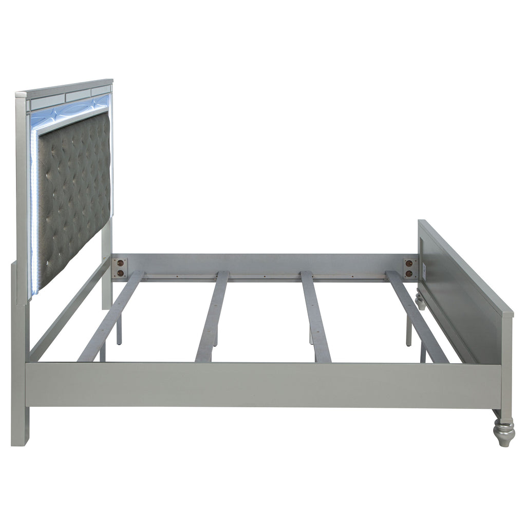 Gunnison Wood Eastern King LED Panel Bed Silver Metallic