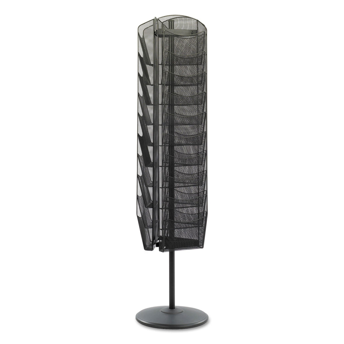 Safco Onyx Mesh Rotating Magazine Display, 30 Compartments, 16.5w x 16.5d x 66h, Black