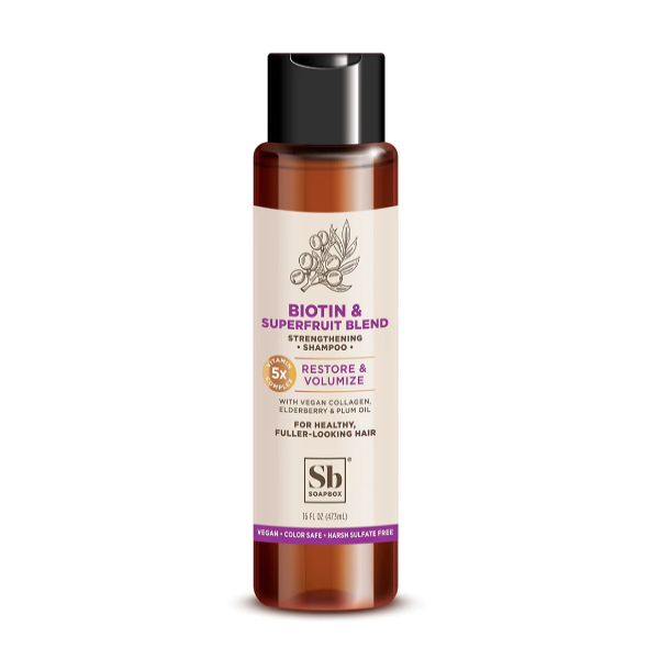 Soapbox Shampoo, Strengthening, Biotin & Superfruit Blend, Restore & Volumize 16 Fl Oz