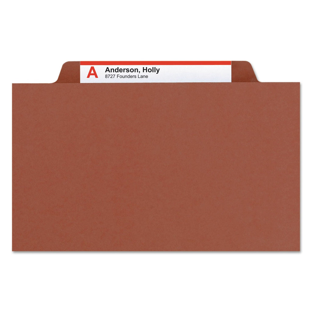Smead 100% Recycled Pressboard Classification Folders, 3 Dividers, Legal Size, Red, 10/Box