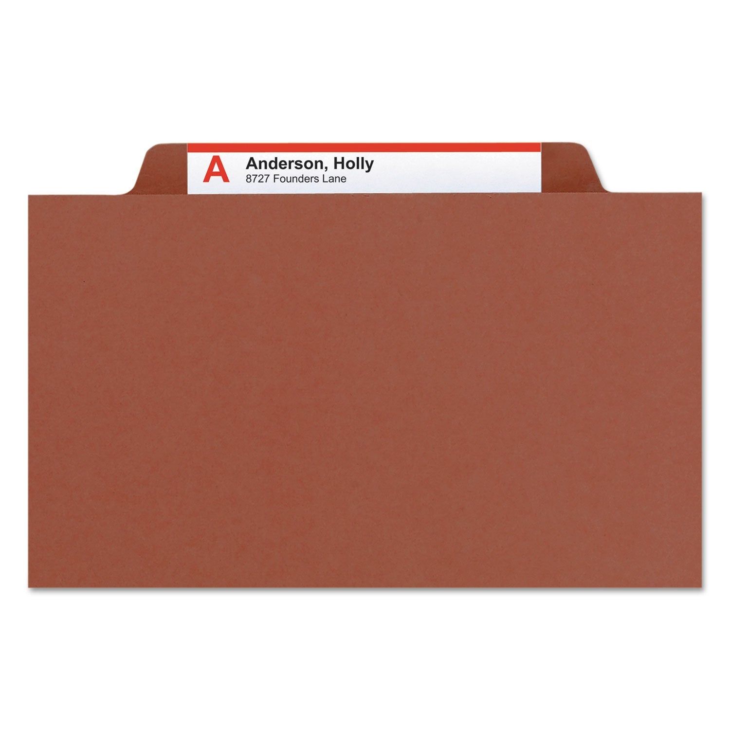 Smead Pressboard Classification Folders with SafeSHIELD Coated Fasteners, 2/5 Cut, 2 Dividers, Legal Size, Red, 10/Box