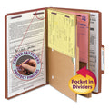 Smead 6-Section Pressboard Top Tab Pocket-Style Classification Folders with SafeSHIELD Fasteners, 2 Dividers, Legal, Red, 10/Box