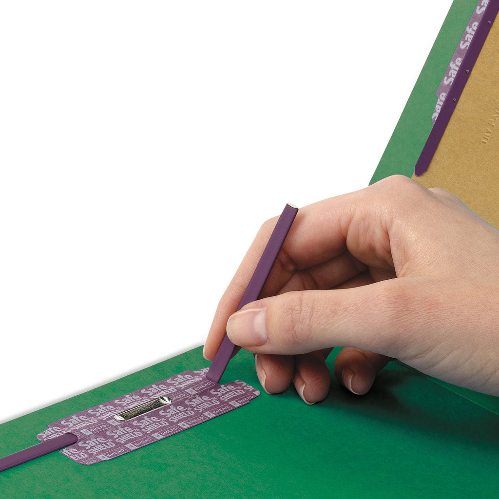 Smead Eight-Section Pressboard Top Tab Classification Folders with SafeSHIELD Fasteners, 3 Dividers, Legal Size, Green, 10/Box