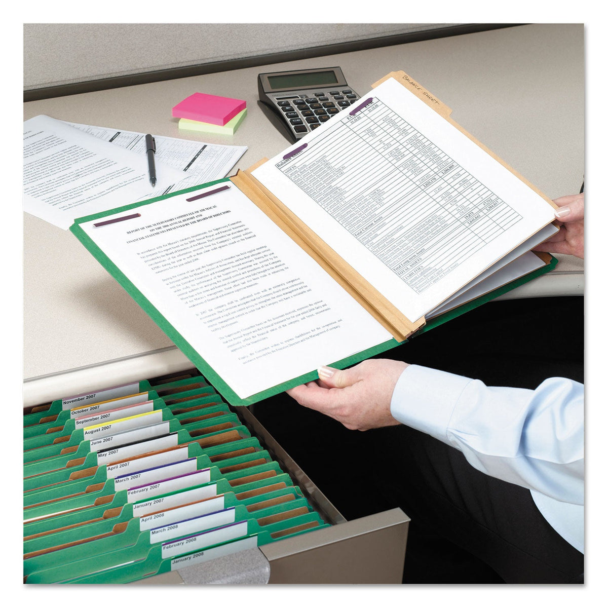 Smead Eight-Section Pressboard Top Tab Classification Folders with SafeSHIELD Fasteners, 3 Dividers, Legal Size, Green, 10/Box