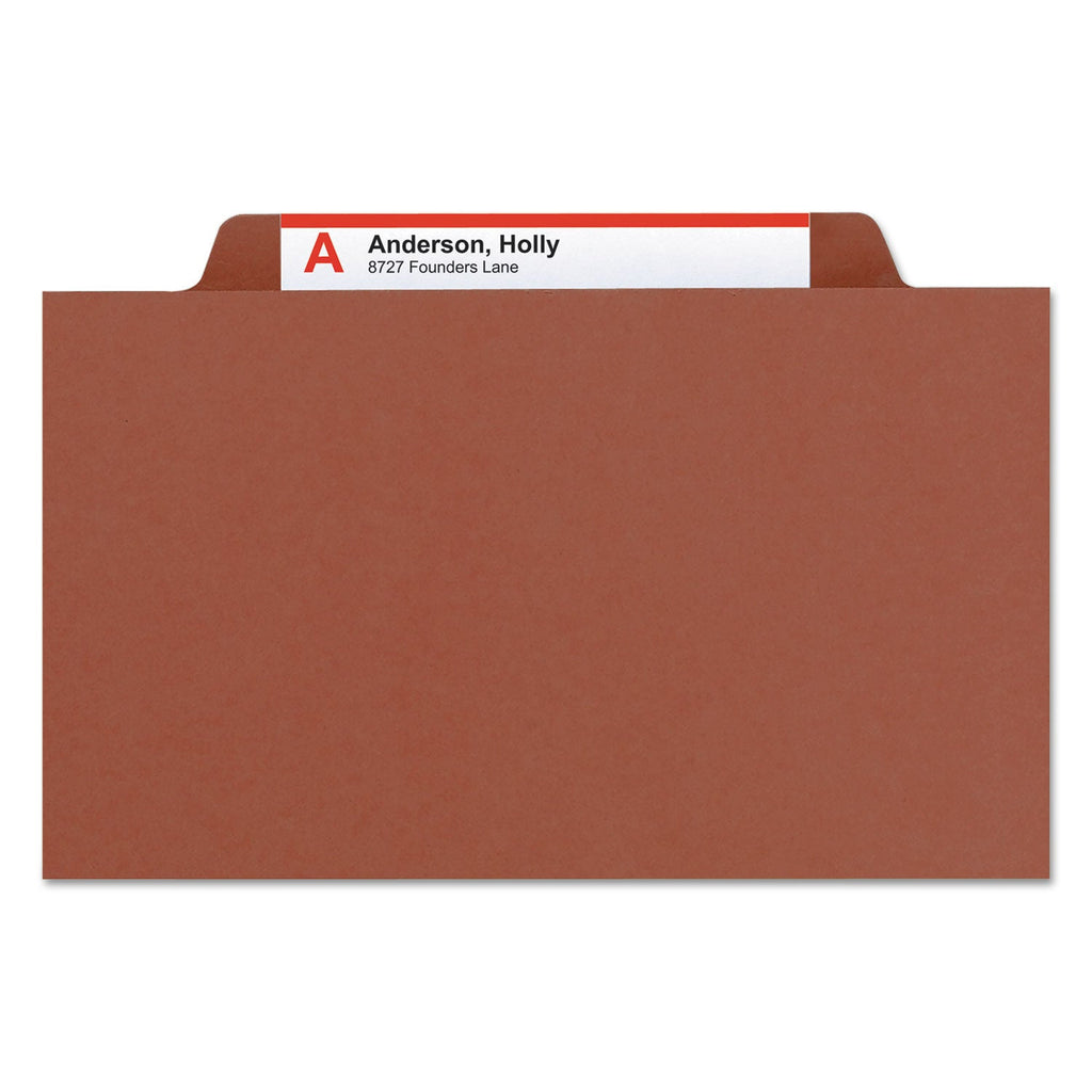 Smead 100% Recycled Pressboard Classification Folders, 1 Divider, Letter Size, Red, 10/Box