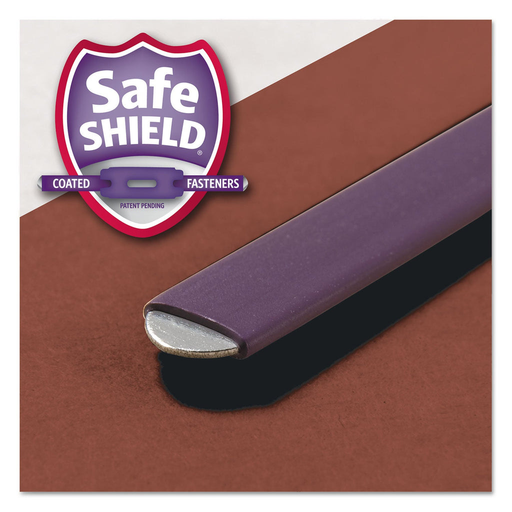 Smead Pressboard Classification Folders with SafeSHIELD Coated Fasteners, 1/3-Cut Metal Tab, 2 Dividers, Legal Size, Red, 10/Box