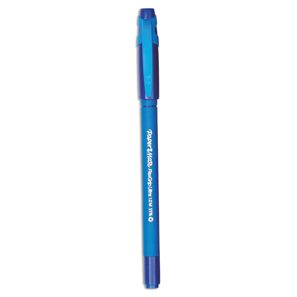 Paper Mate FlexGrip Ultra Ballpoint Pen, Stick, Medium 1 mm, Blue Ink, Blue Barrel, Dozen
