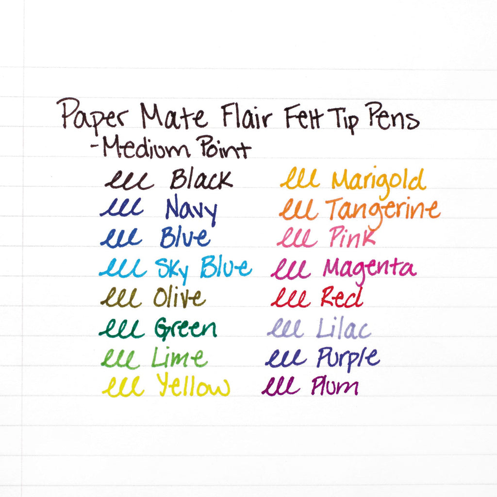 Paper Mate Point Guard Flair Felt Tip Porous Point Pen, Stick, Medium 0.7 mm, Black Ink, Black Barrel, Dozen