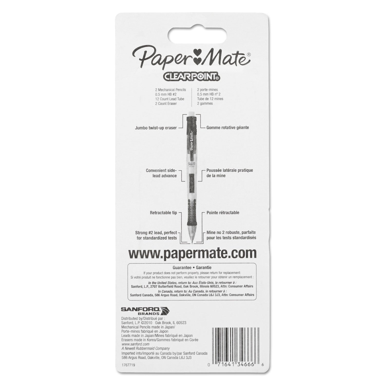 Paper Mate Clear Point Mechanical Pencil, 0.5 mm, HB (#2.5), Black Lead, Randomly Assorted Barrel Colors, 2/Pack