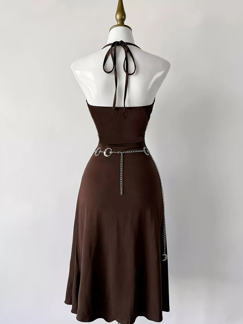 Slit Halter Neck Sun-Embroidered Dress