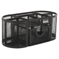 Rolodex Mesh Oval Pencil Cup Organizer, 4 Compartments, Steel, 9.38 x 4.5 x 4, Black