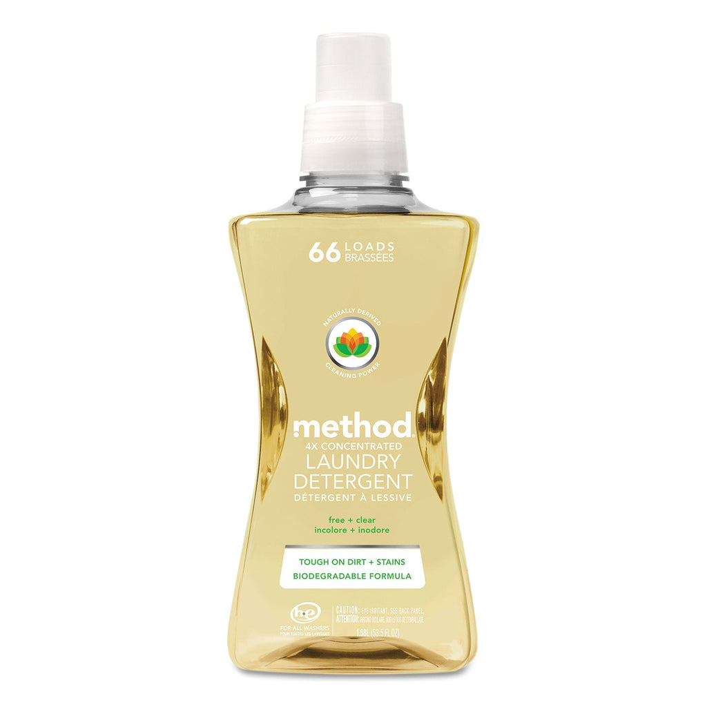 Method 4X Concentrated Laundry Detergent, Free and Clear, 53.5 oz Bottle, 4/Carton