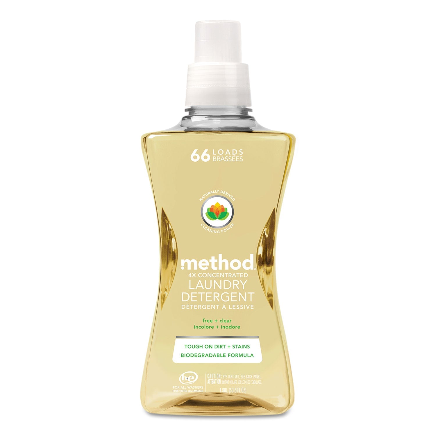 Method 4X Concentrated Laundry Detergent, Free and Clear, 53.5 oz Bottle, 4/Carton