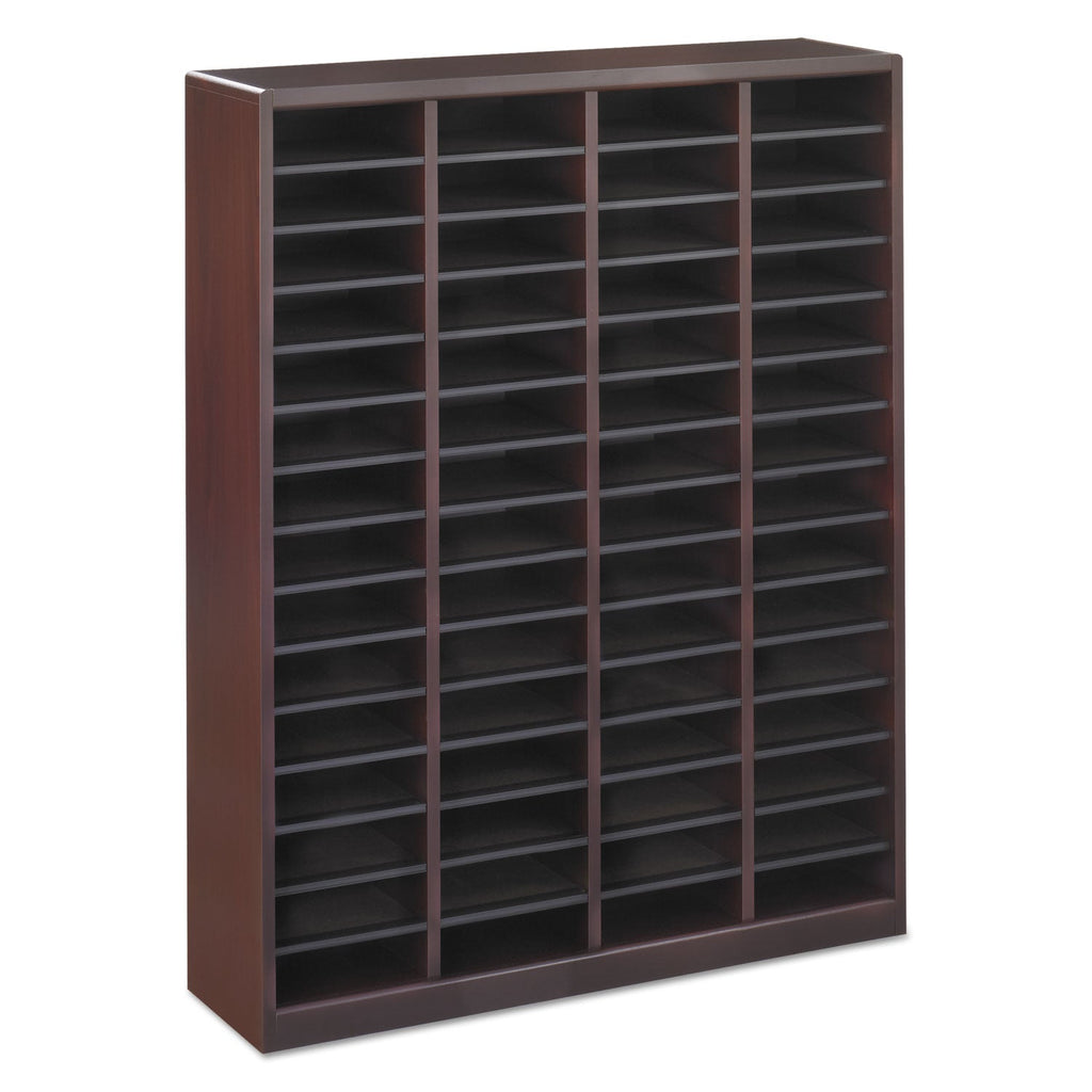 Safco Wood/Fiberboard E-Z Stor Sorter, 60 Compartments, 40 x 11.75 x 52.25, Mahogany, 2 Boxes