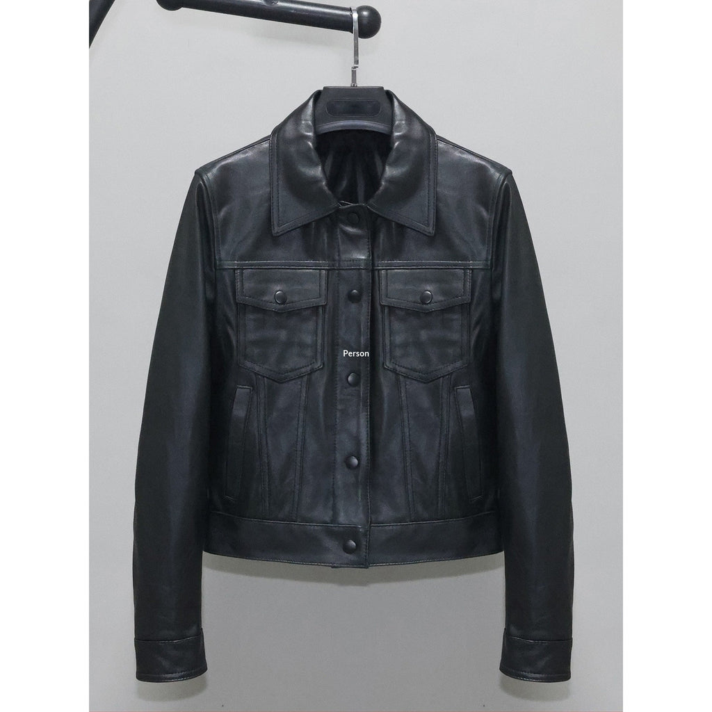 Womens Slim-fit Short Full-Grain Sheepskin Leather Jacket
