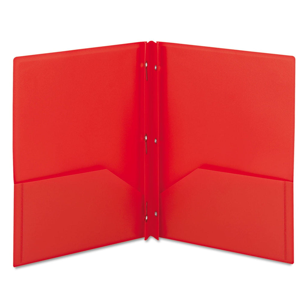Smead Poly Two-Pocket Folder with Fasteners, 180-Sheet Capacity, 11 x 8.5, Red, 25/Box