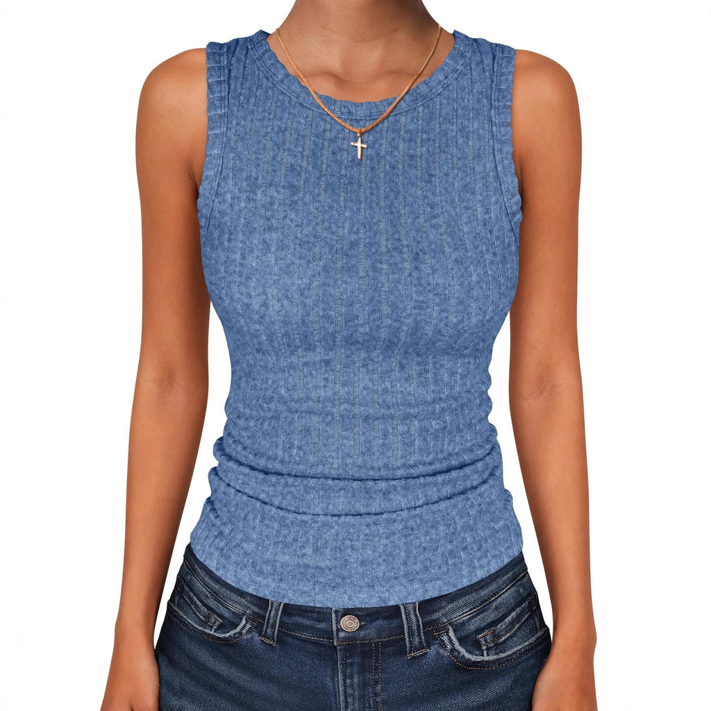 Womens Round-Neck Casual Sleeveless Solid-Color Knitted Vest
