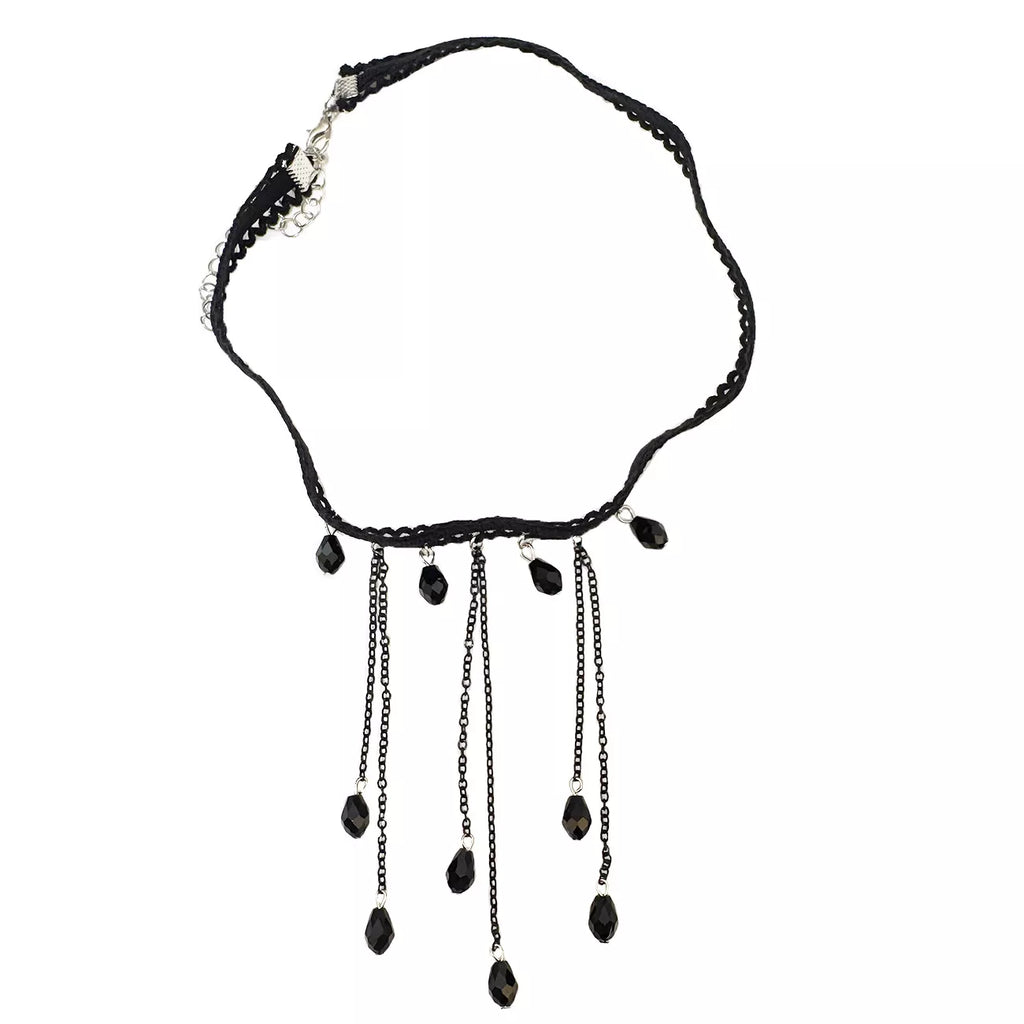 Gothic Lace Choker Necklace with Teardrop Dangle Charms