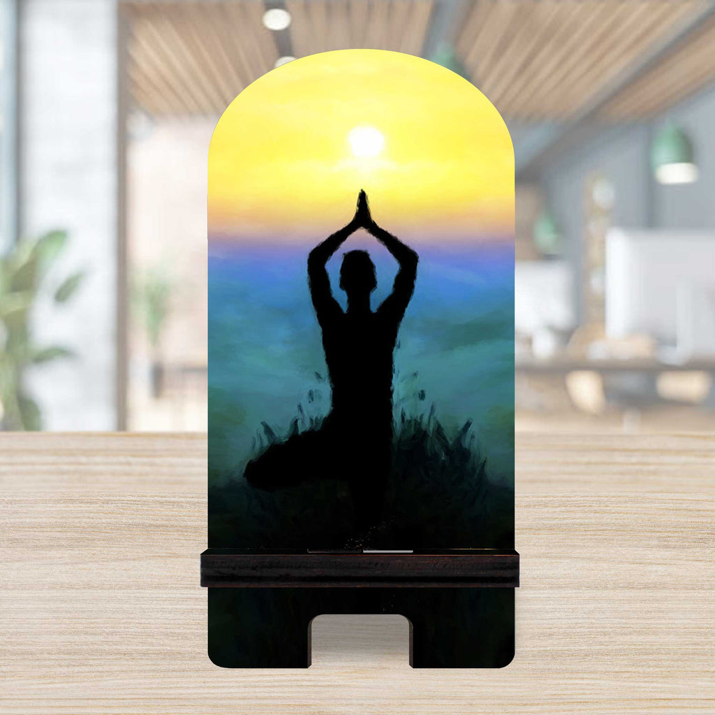 Sunset Yoga Cell Phone Stand Inspirational Decor Wood Mobile Tablet Holder Charging Station Organizer - 892045