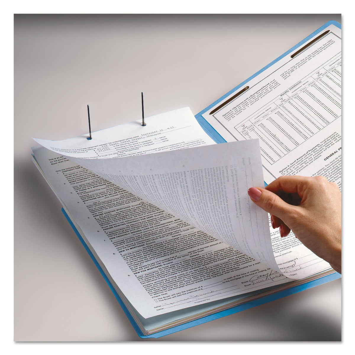 Smead WaterShed CutLess End Tab Fastener Folders, 2 Fasteners, Letter Size, Blue Exterior, 50/Box