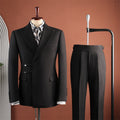 Men Black Peak Lapel Side Buckle 2 Piece Suit Set Gurkha Trousers