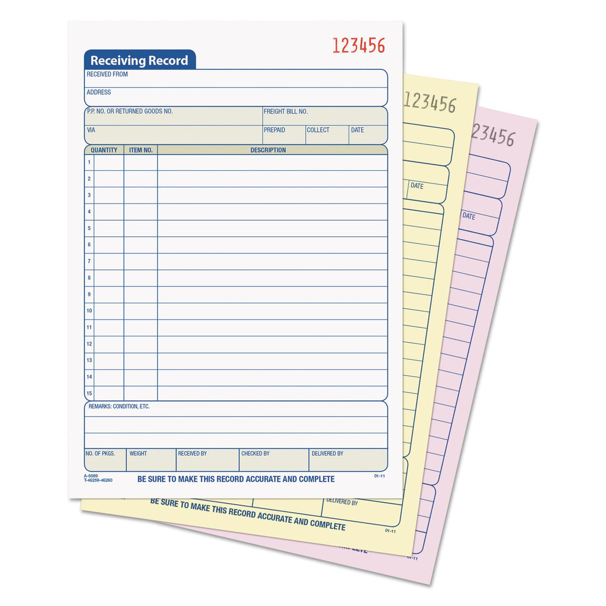 TOPS Receiving Record Book, Three-Part Carbonless, 5.56 x 7.94, 50 Forms