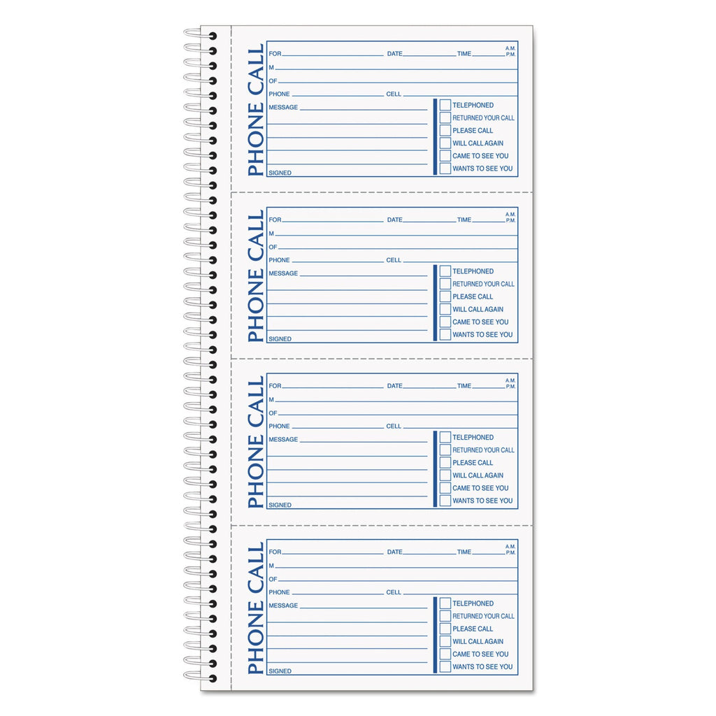 TOPS Spiralbound Message Book, Two-Part Carbonless, 2.75 x 5, 4/Page, 600 Forms