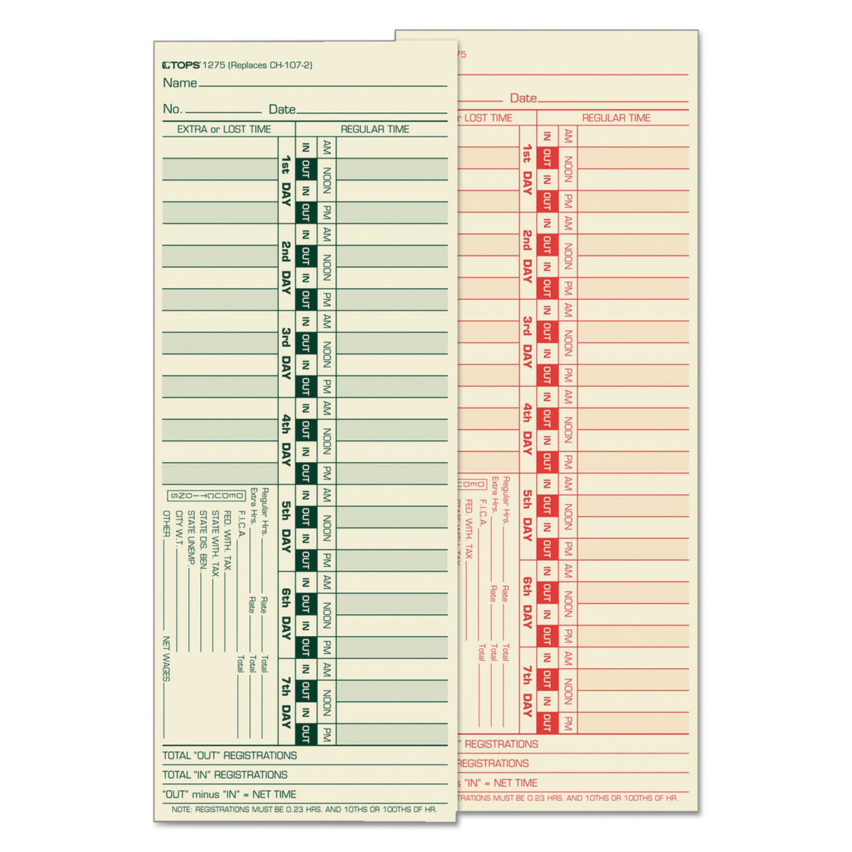 TOPS Time Clock Cards, Replacement for CH-107-2, Two Sides, 3.5 x 9, 500/Box