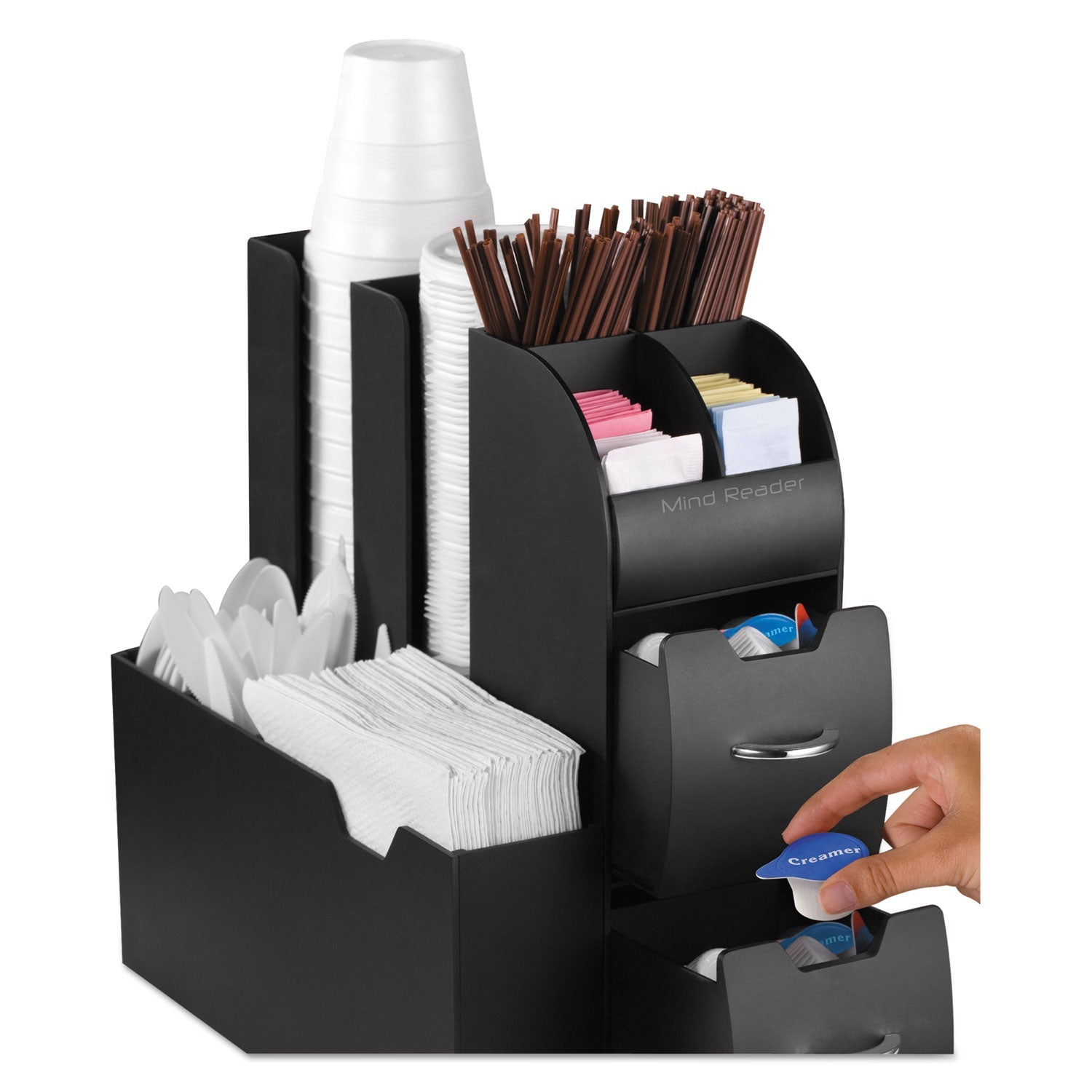Mind Reader Coffee Condiment Caddy Organizer, 10 Compartments, 5.4 x 11 x 12.6, Black