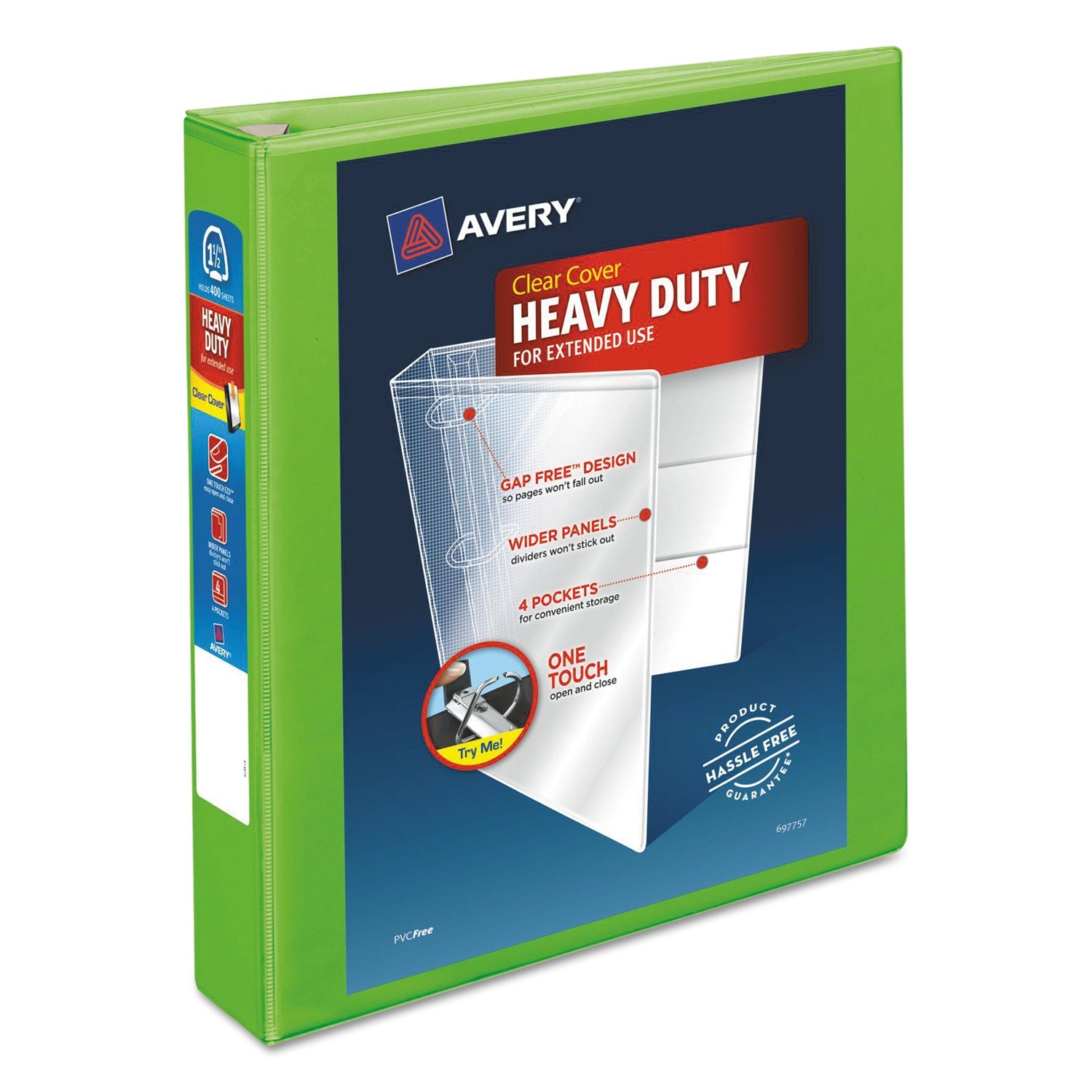 Avery Heavy-Duty View Binder with DuraHinge and One Touch EZD Rings, 3 Rings, 1.5" Capacity, 11 x 8.5, Chartreuse