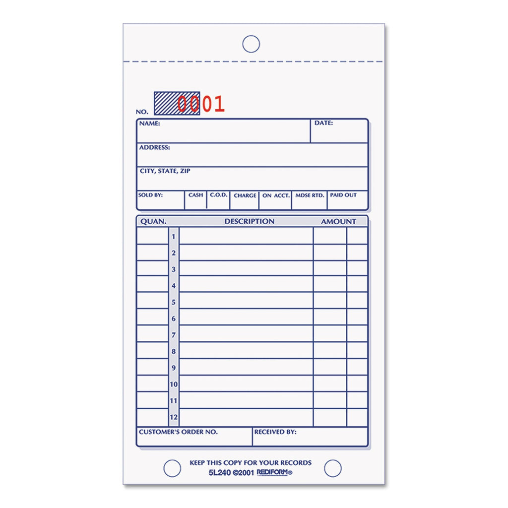 Rediform Sales Book, Two-Part Carbonless, 3.63 x 6.38, 1/Page, 50 Forms