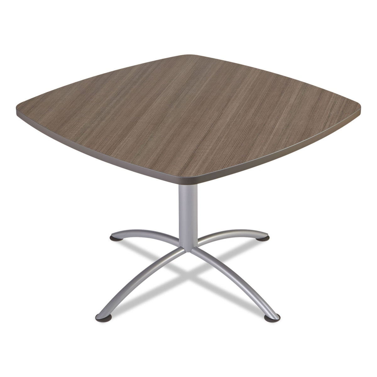 Iceberg iLand Table, Cafe-Height, Square Top, Contoured Edges, 42w x 42d x 29h, Natural Teak/Silver