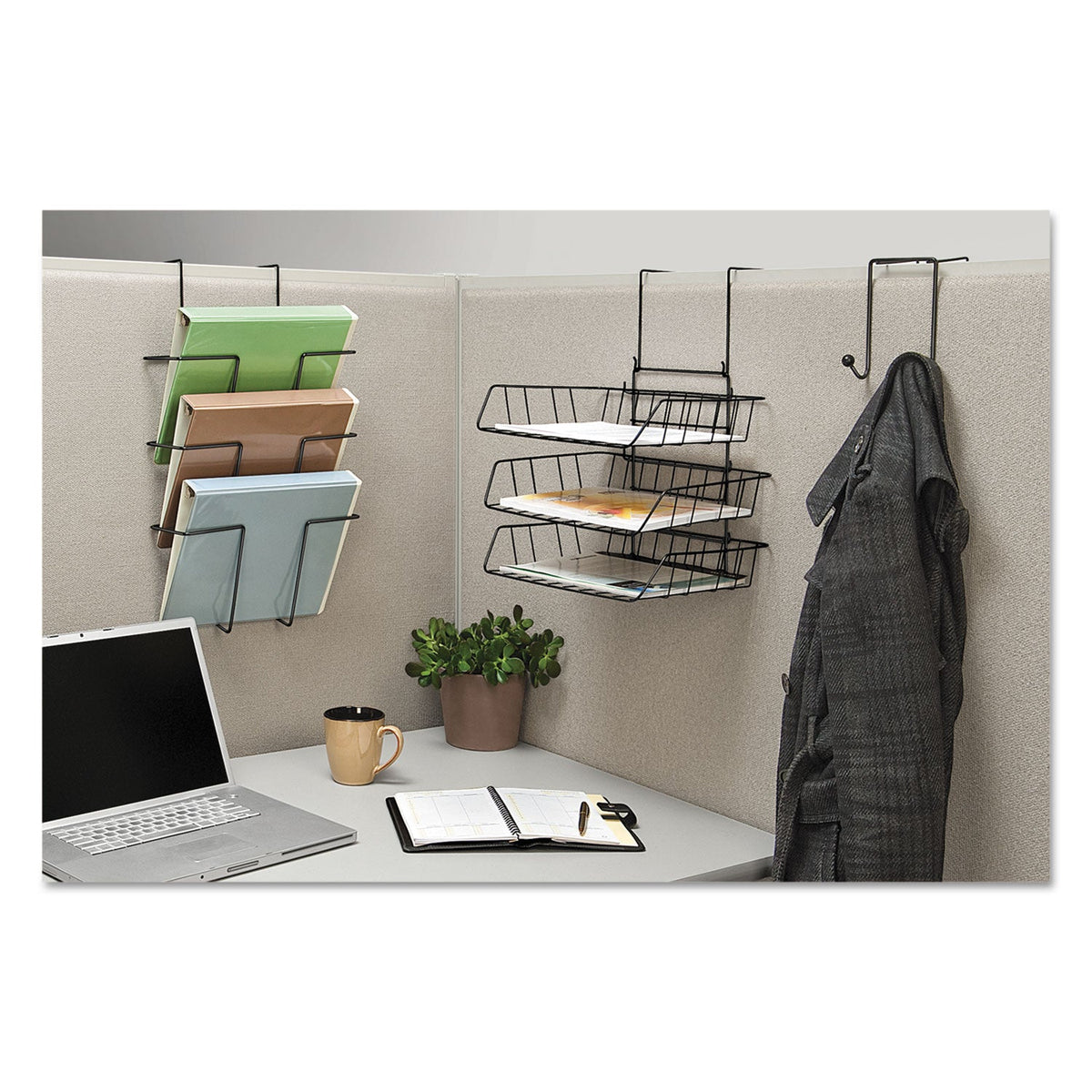Fellowes Partition Additions Wire Double-Garment Hook, 4 x 5.13 x 6, Over-the Panel Mount,  Black