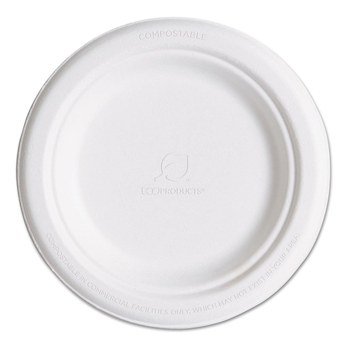Eco-Products Renewable and Compostable Sugarcane Plates, 6" dia, Natural White, 1,000/Carton