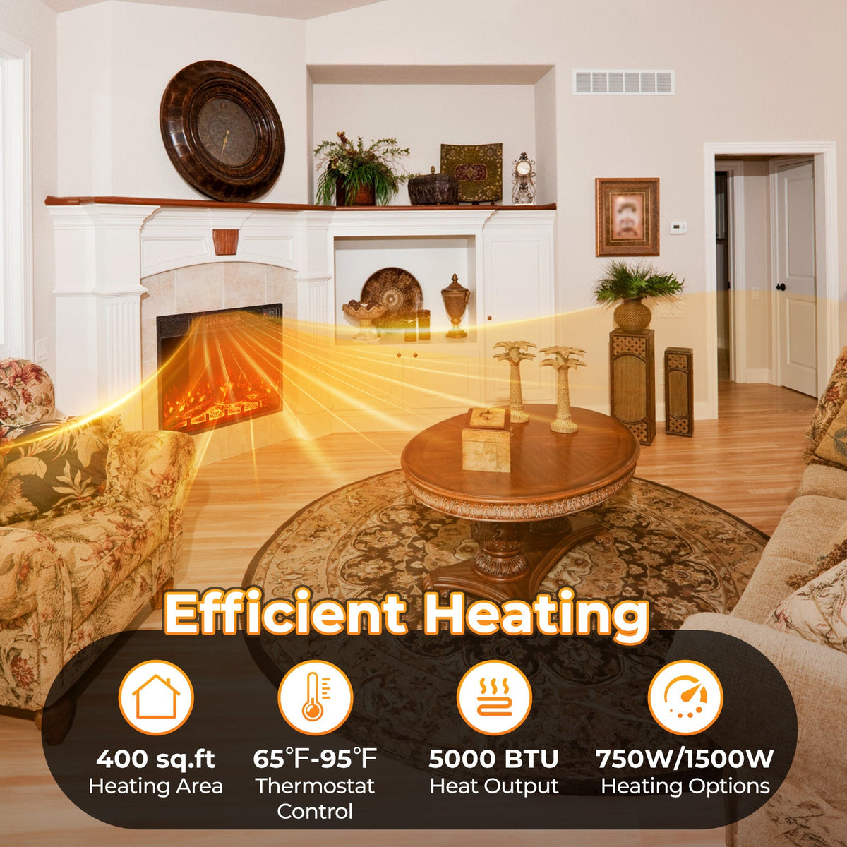 23 Inch Electric Fireplace Insert Fireplace Heater with Adjustable Flame Color