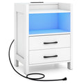23.5 Inches Nightstand with Charging Station and Open Storage Shelf-White