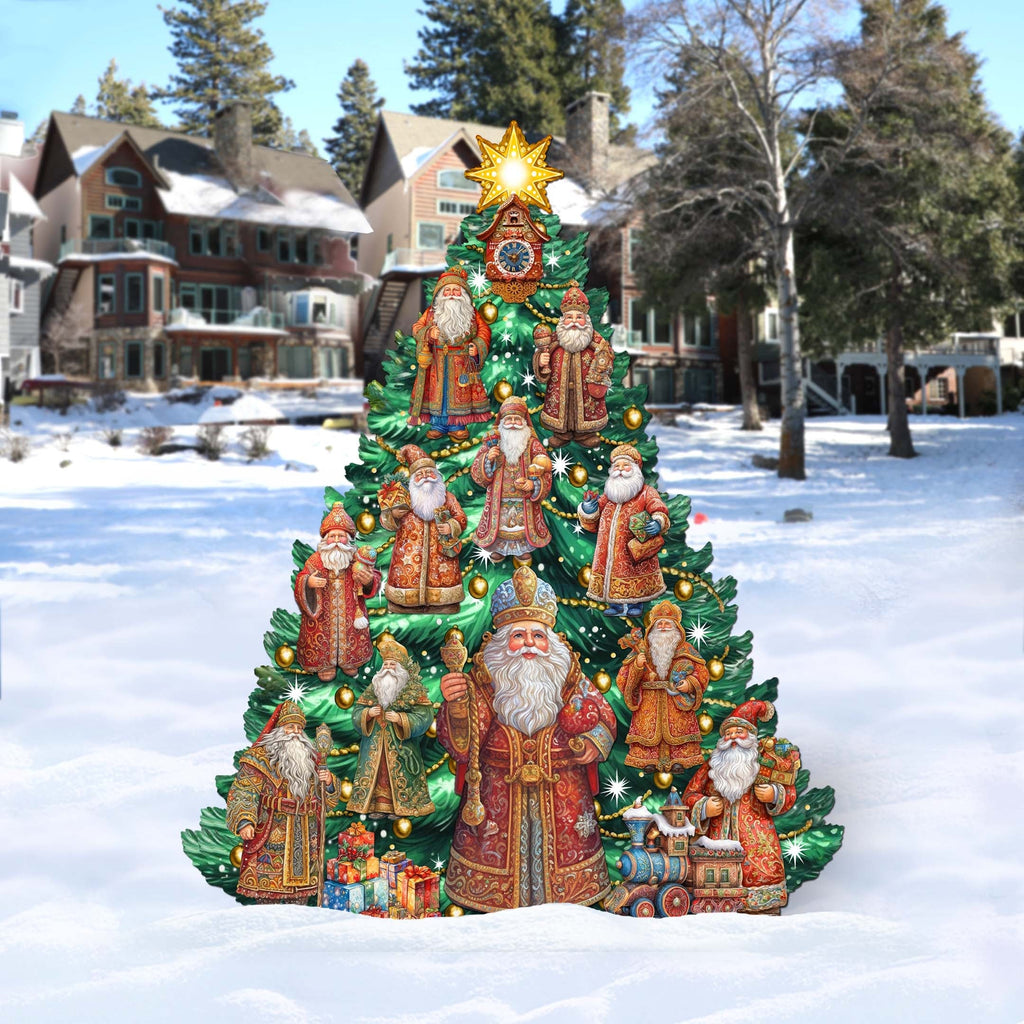 Santa-Themed Christmas Tree Outdoor Indoor Decor Wooden Christmas Decoration by G. Debrekht Christmas Decor - 8191517F