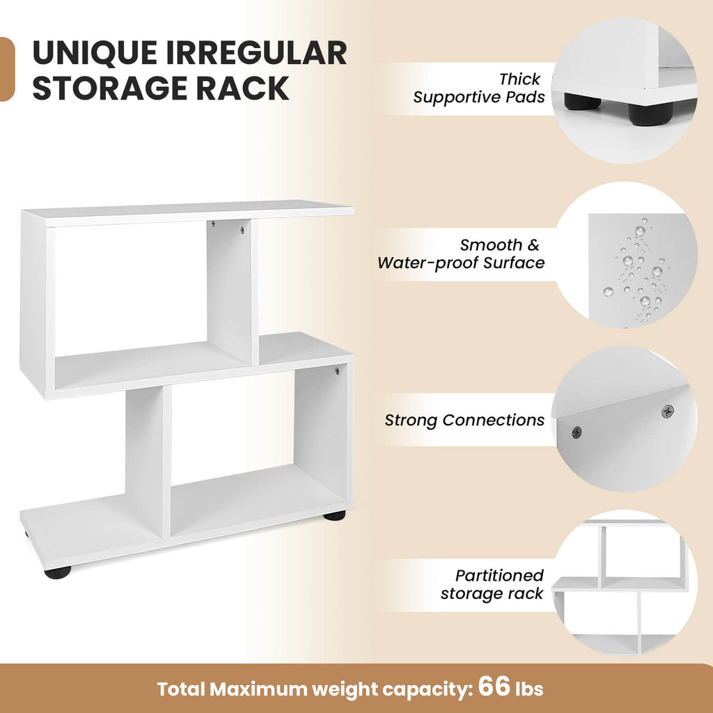 24 Inch 3-Tier Geometric Bookshelf with Thick Foot Pads