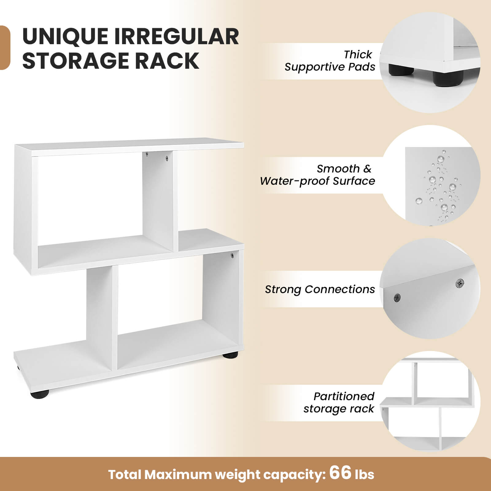 24 Inch 3-Tier Geometric Bookshelf with Thick Foot Pads