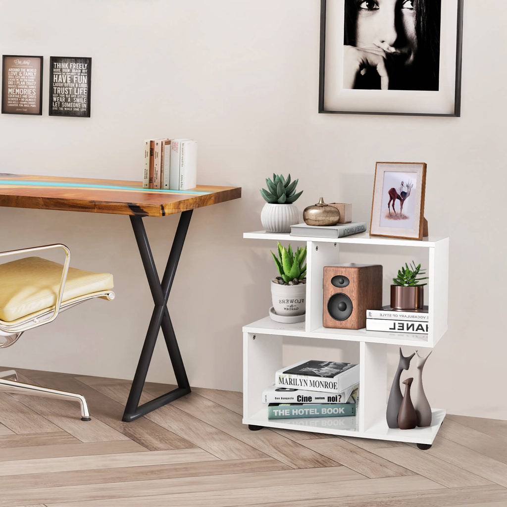 24 Inch 3-Tier Geometric Bookshelf with Thick Foot Pads