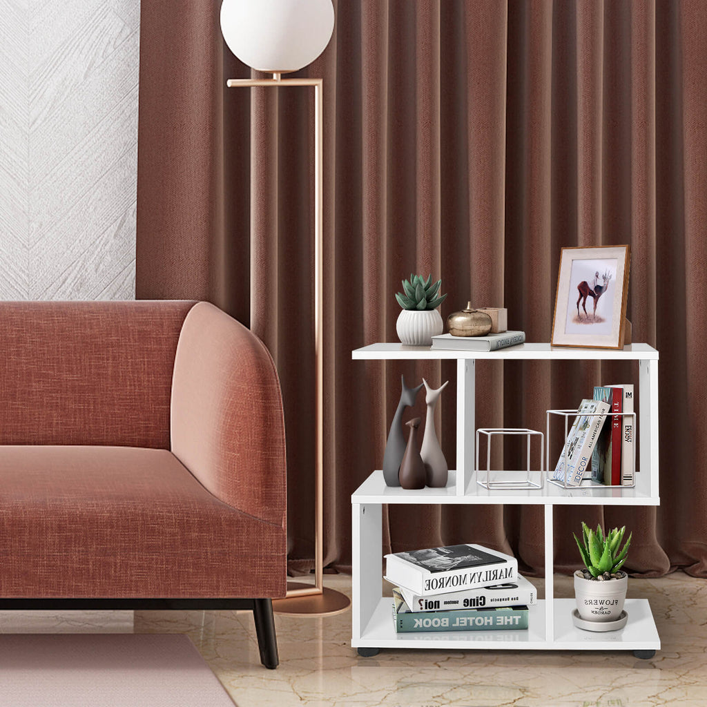 24 Inch 3-Tier Geometric Bookshelf with Thick Foot Pads