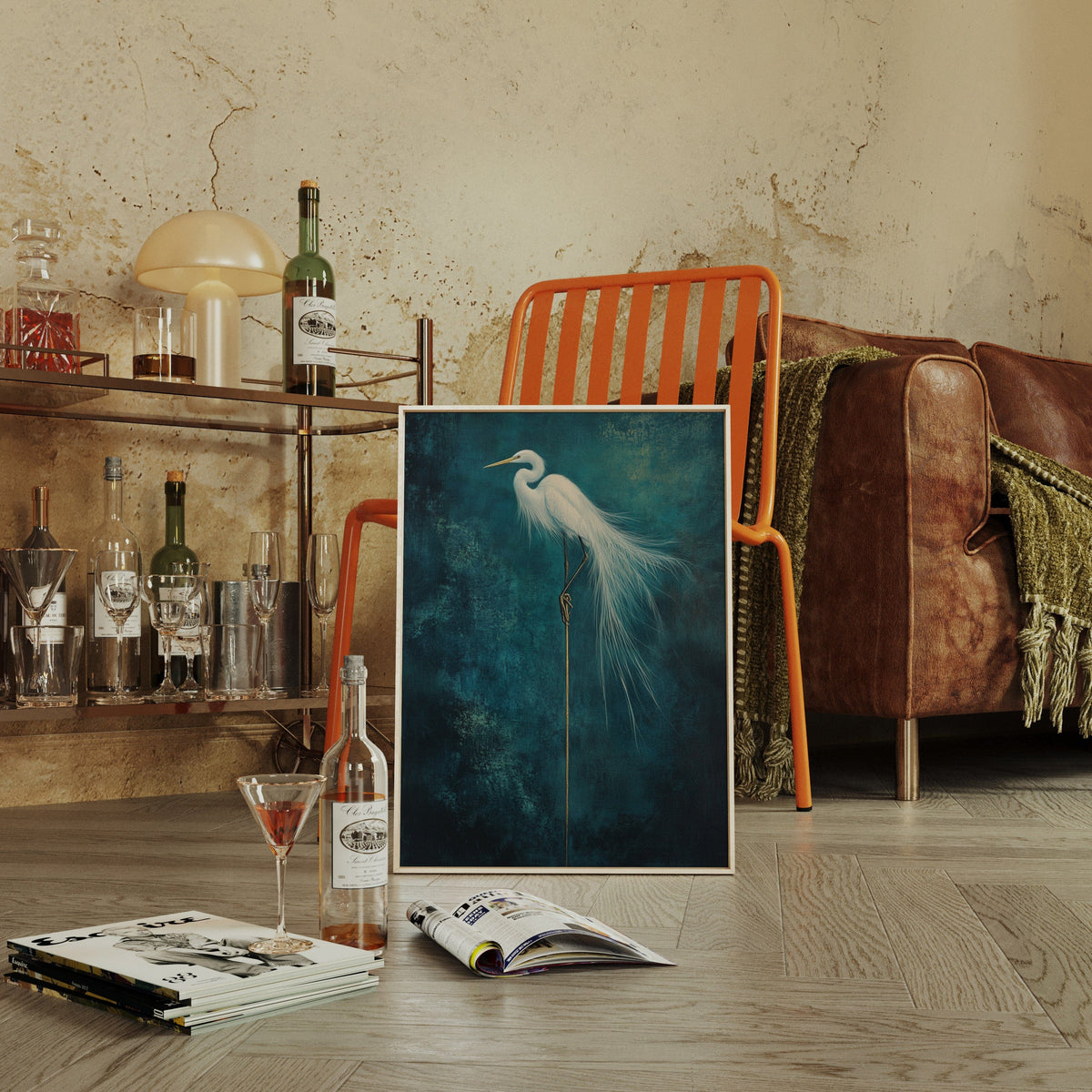 White Egret Wall Art – Elegant Minimalist Bird Print, Coastal Decor