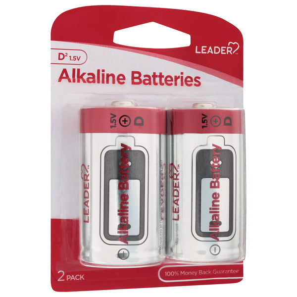 Leader Alkaline D Batteries - 2 Pack - Reliable Everyday Power - Compare to National Brands