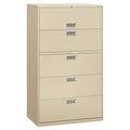HON Brigade 600 Series Lateral File, 4 Legal/Letter-Size File Drawers, 1 Roll-Out File Shelf, Putty, 42" x 18" x 64.25"