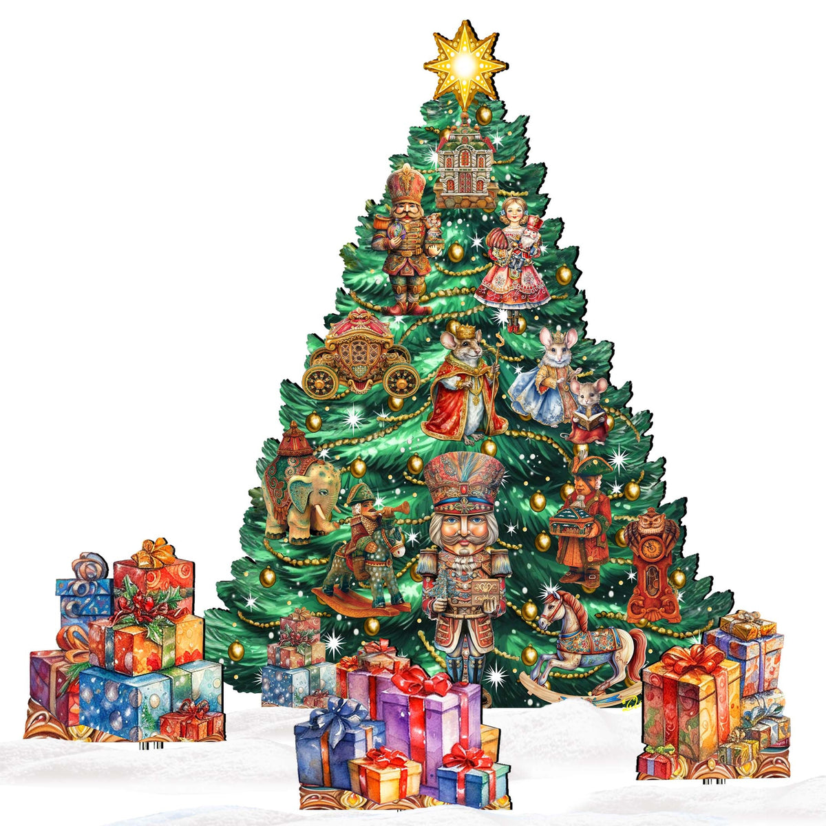 Nutcracker-Themed Christmas Tree Set Outdoor Indoor Décor Wooden Christmas Decoration by G. Debrekht Christmas Décor - 8191501F-G